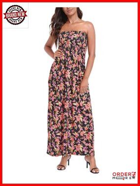 Strapless Maxi Dress Plus Size Summer Sundress Smocked Tube Top Boho Beach